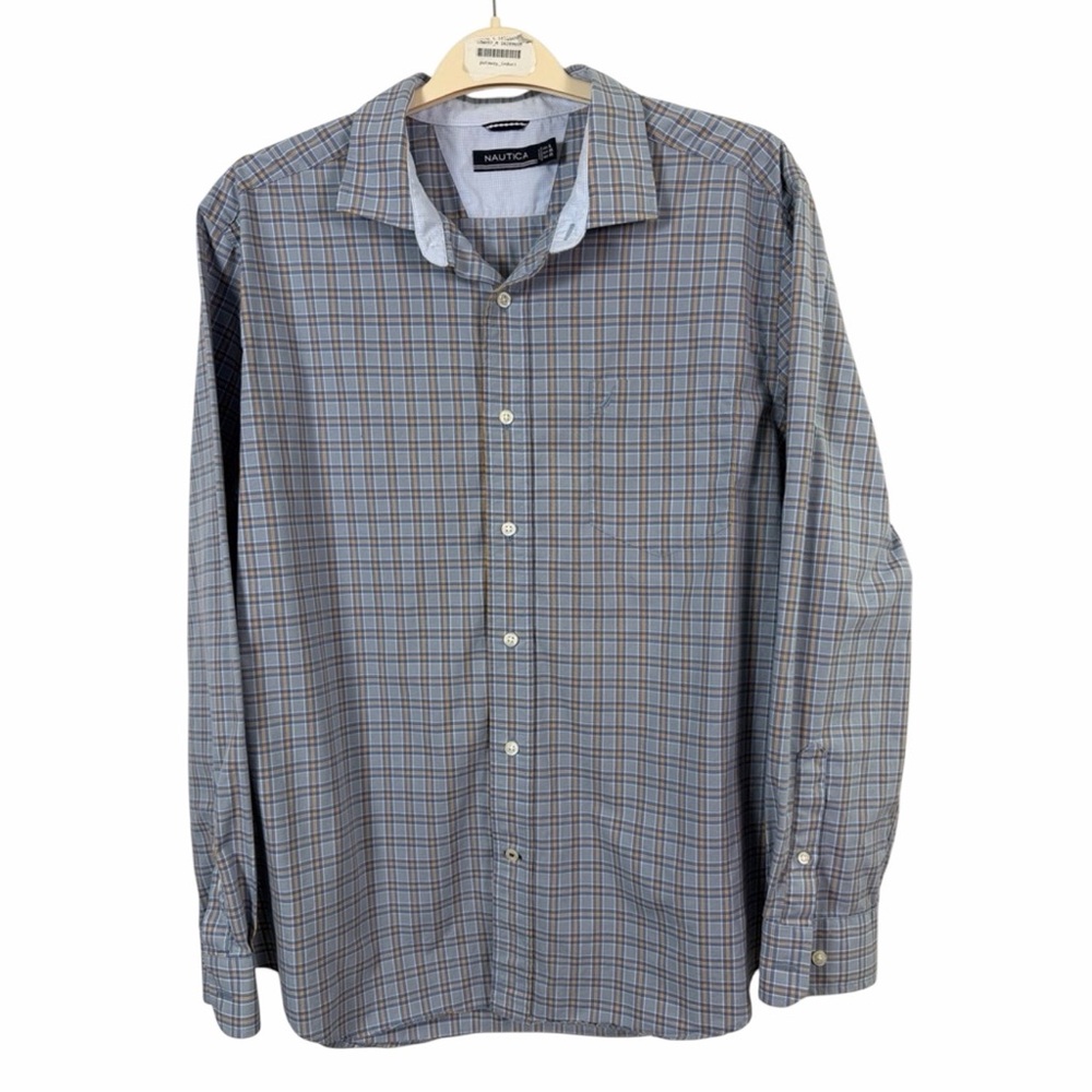 Nautica Men's Casual Blue Checkered Button Down Shirt W/ front pocket Size Xl